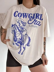 Cowgirl Graphic Cartoon Slogan Women Cotton Tshirt Cartoon Fashion Brand Summer Round Neck Short Sleeve Basic Top Casual Tee