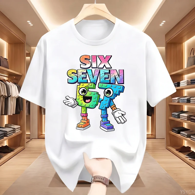 Six Seven Funny Cartoon Number 67 Meme T Shirts Men's Women Clothing Fashion Harajuku T Shirt Cotton Casual Short Sleeve T-shirt