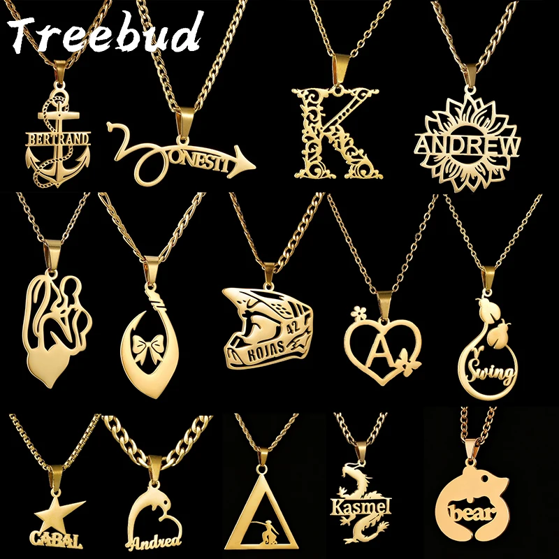 Treebud Multiple Styles Personalized Names Necklace Stainless Steel For Men Women Custom Letter Creative Pendant Jewelry Gifts