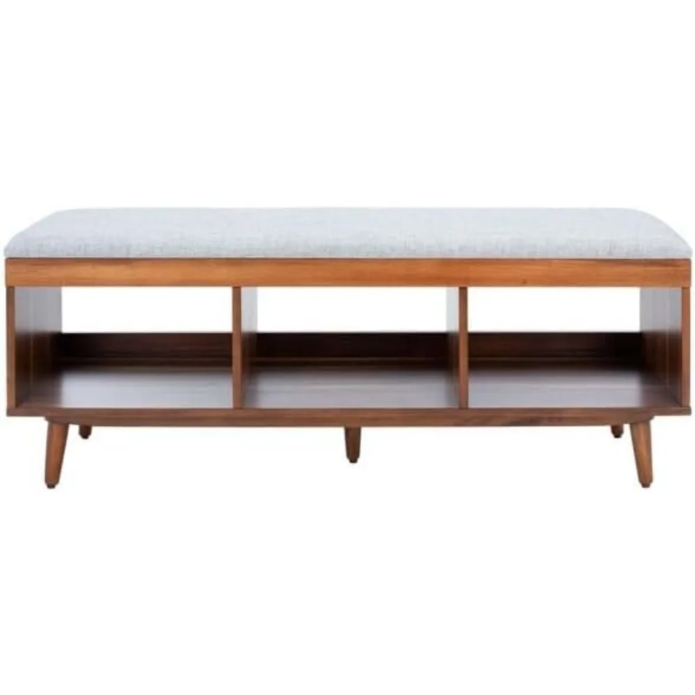 

Safavieh Home Collection Cricket Linen Cushion Acacia Wood Open Storage Shelf Rectangle Bench BCH5000B, Grey/Natural