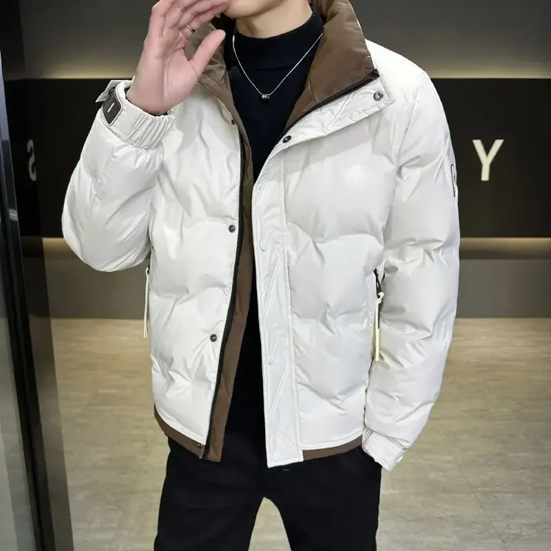 ​Korean Style Men's Short Down Jacket 2025 Winter Warm Slim Fit White Duck Down Coat with Stand Collar for Youth​