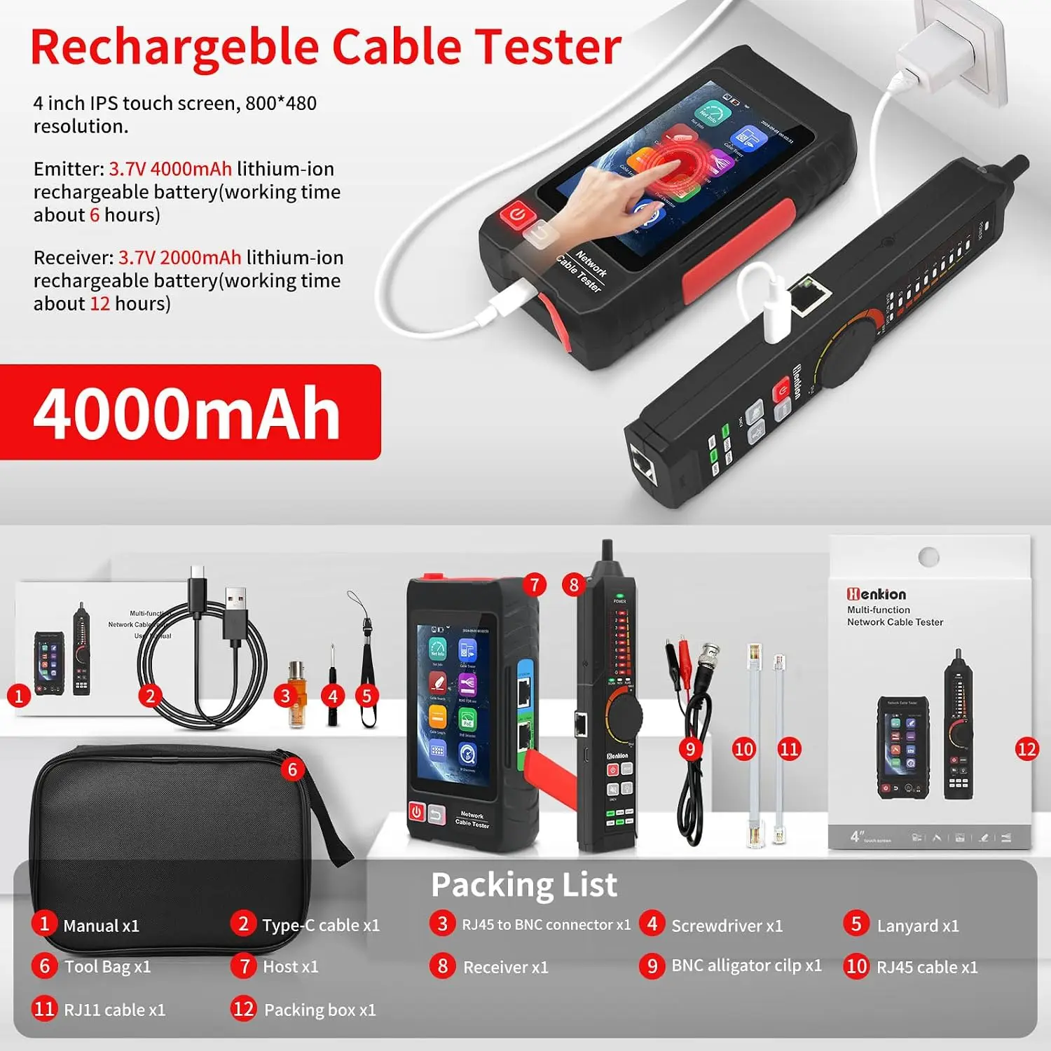 Multifunction RJ45 Network Caber Tester Support Network Tools,POE++ Detect,Cable Length,RJ45 TDR Test,FTP(LT-600)