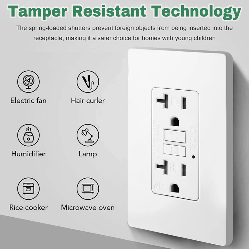 GFCI Outlets 20 Amp, Outdoor Weather Proof (WR), Ground Fault Circuit Interrupter, Screwless Wallplate Included