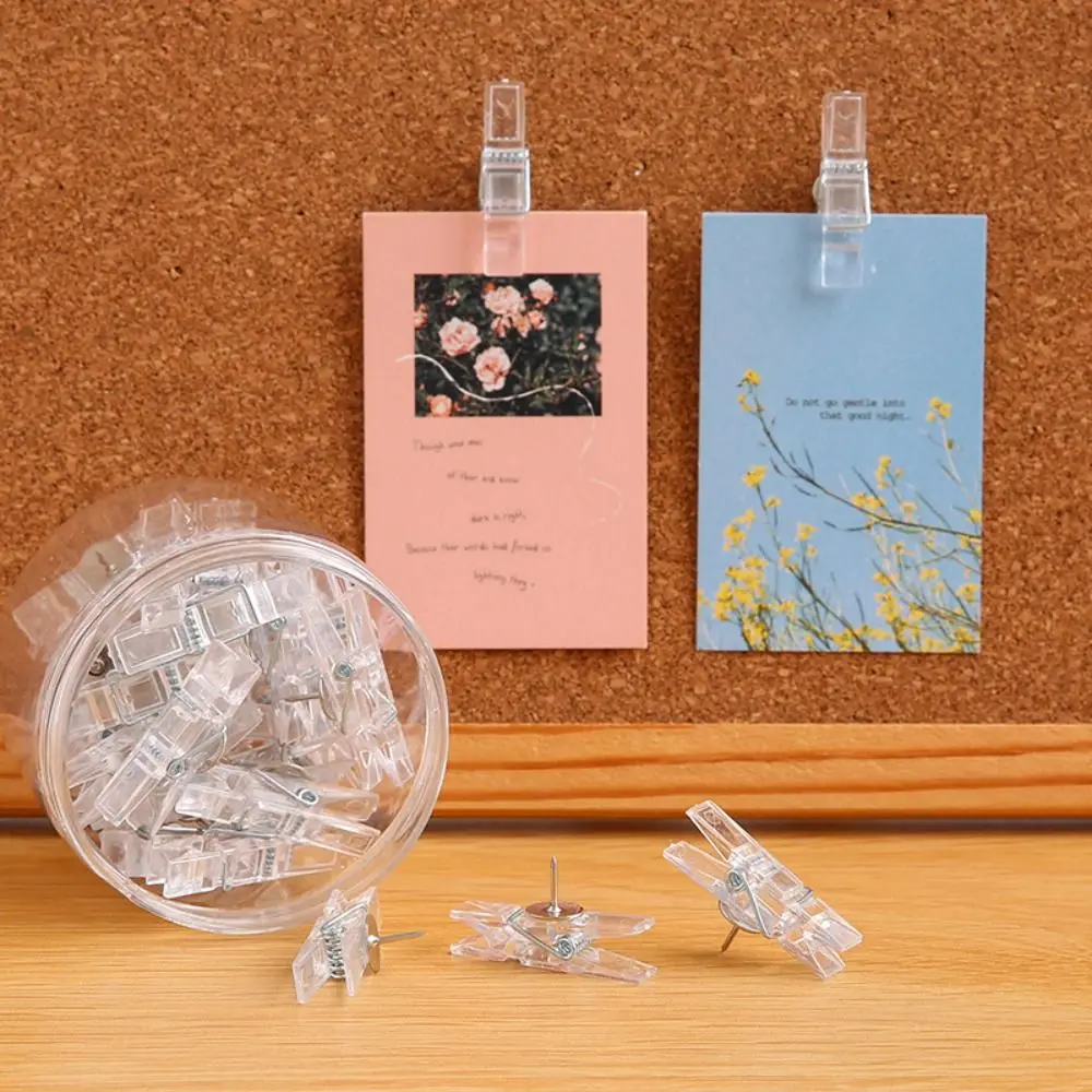 

20Pcs/Box Mini Transparent Clip Push Pins Plastic Creative Thumb Tacks Convenient with Box Blackboard Push Pins Stationery
