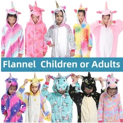 Multiple Unicorn Jumpsuits Pajamas Cosplay Animal Home Clothes Children's Adult Unisex Flannel Family Parent-child Cartoon Suits