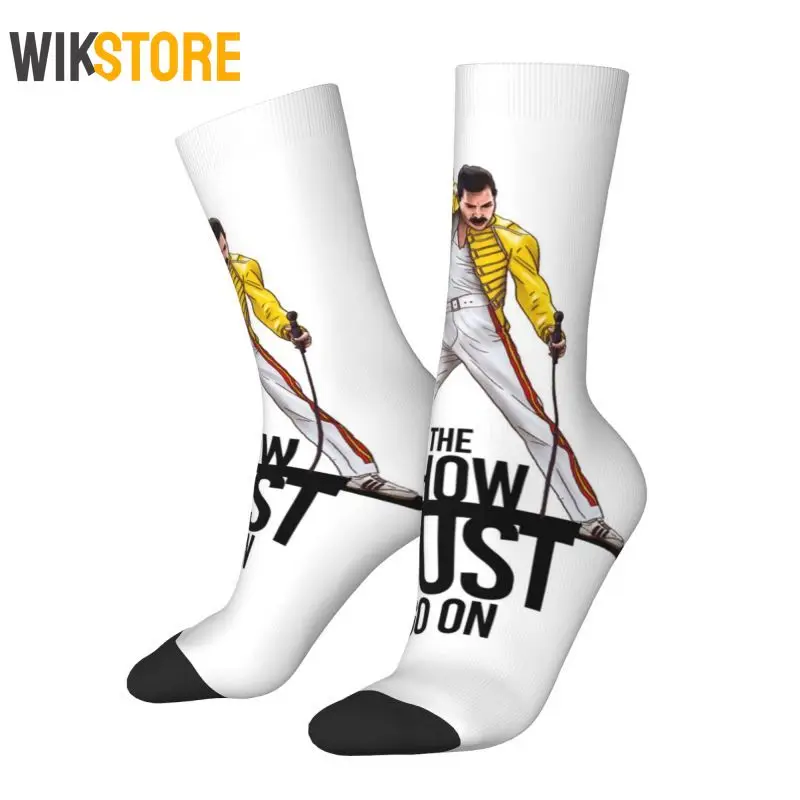 

Cool Mens Freddie Mercury Show Dress Socks Unisex Breathbale 3D Print Rock Band Queen Crew Socks Breathable Basketball Socks