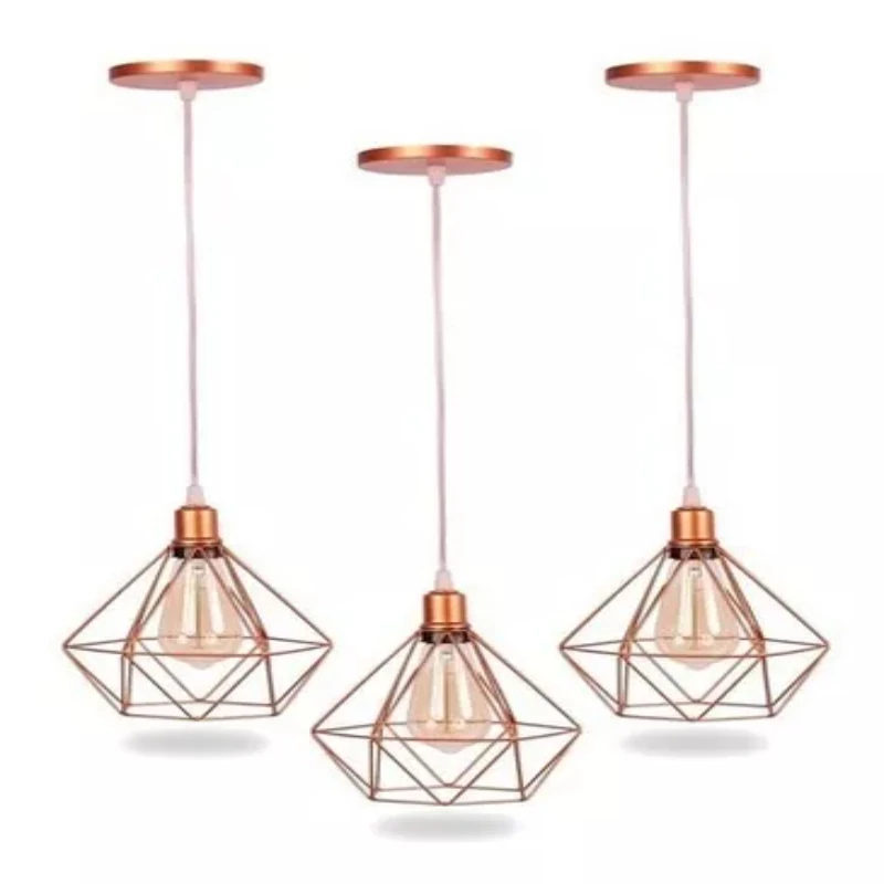 3 Pendants  Wired Rose Gold Cord Adjustable Luminaires Ceiling Lamps