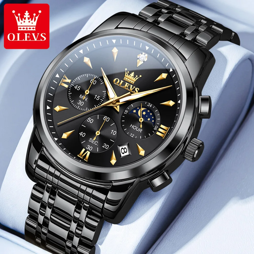 

OLEVS Роскошные мужские часы, лучший бренд, оригинальные кварцевые часы для мужчин, водостойкий светящийся хронограф с фазой Луны, мужские наручные часы 3639