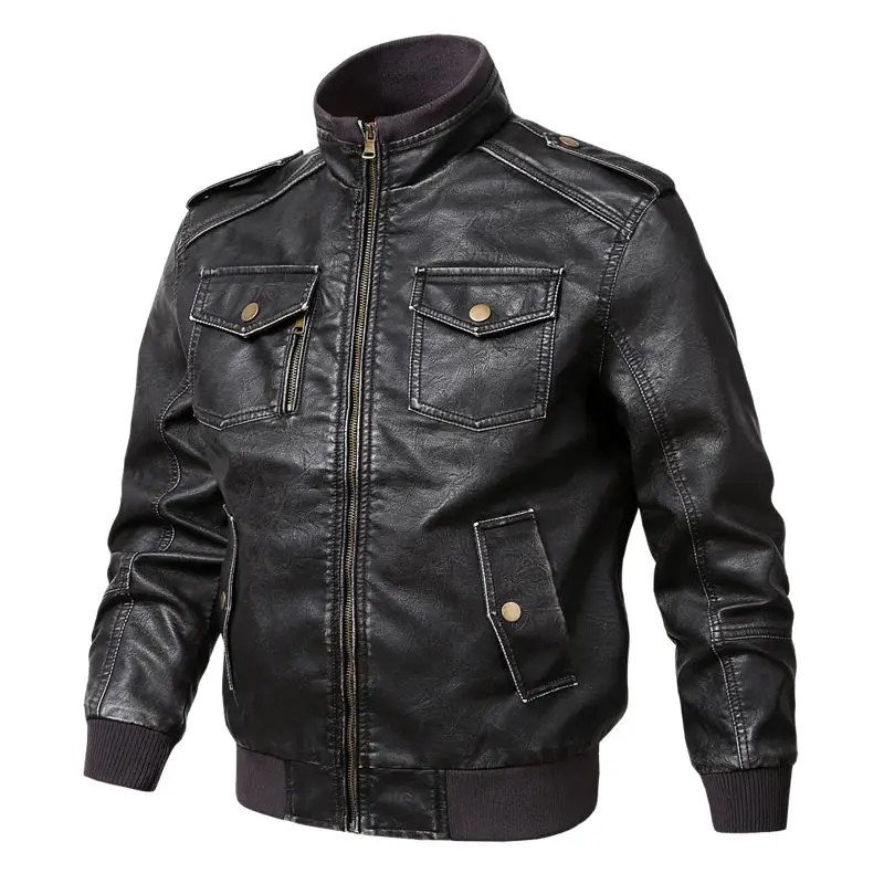 Blouson de moto en similicuir PU homme, vêtement d'extérieur noir avec fermeture éclair, surdimensionné 5XL A33, printemps automne 2022