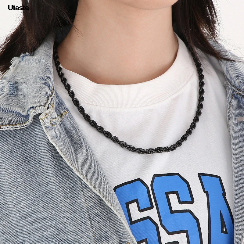 New Simple Classic Rope Chain for Men Women Necklace Casual Punk Stainless Steel Figaro Twisted Cuban Chain Necklace Jewelry