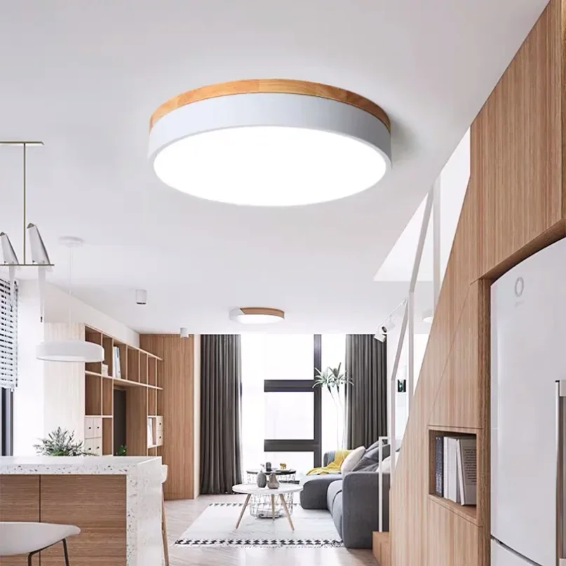 

LED Ceiling Light Living Room Bedroom Wooden Round Lighting Modern Led Ceiling Lamp Kitchen Corridor Balcony Kid's Room