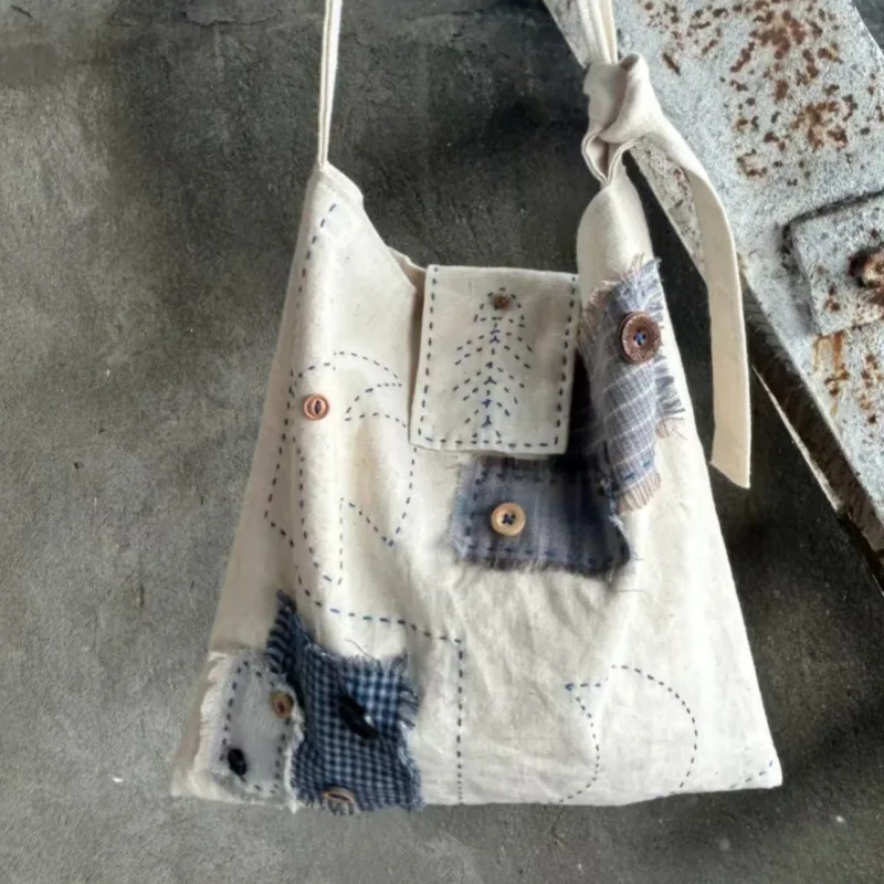 2025 New Simple and Versatile Patchwork Cloth Bag Retro Lazy Feeling Single Shoulder Crossbody Bag Large Capacity Commuter Bag