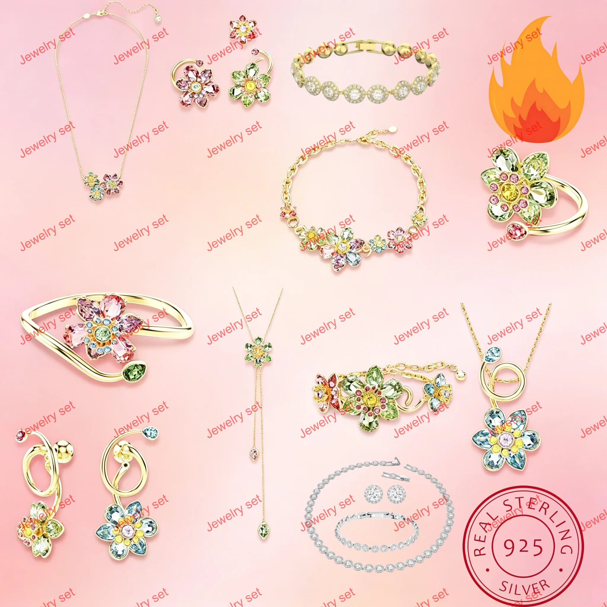 2026 New Plant Series Jewelry Set Luxury Imitation Crystal Flower Necklace Earrings Bracelet Christmas Luxury Jewelry Gift