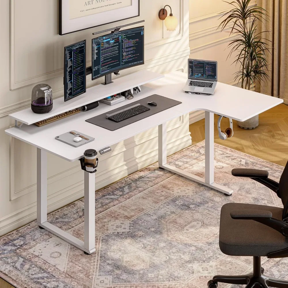

L Shaped Standing Desk, 71x43'' Electric L Stand Up Desk with 2 Adjustable Monitor Shelves, Dual Motor and Memory Controller, Ad