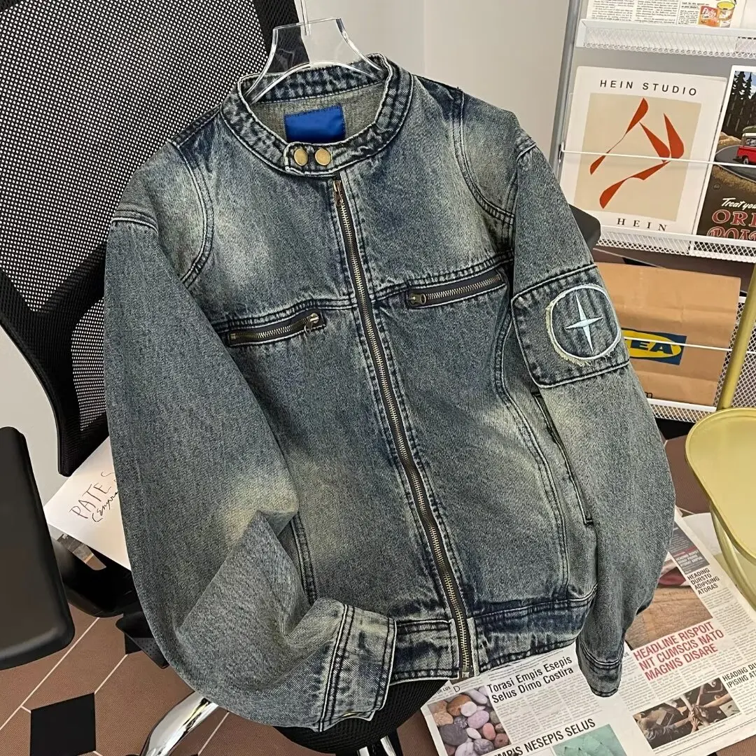 

Свободный крой, мужской джинсовый кардиган Jaet Biker Sle, повседневная верхняя одежда, осень-зима, модная уличная одежда, полиэфирное волокно, молния, Cl...