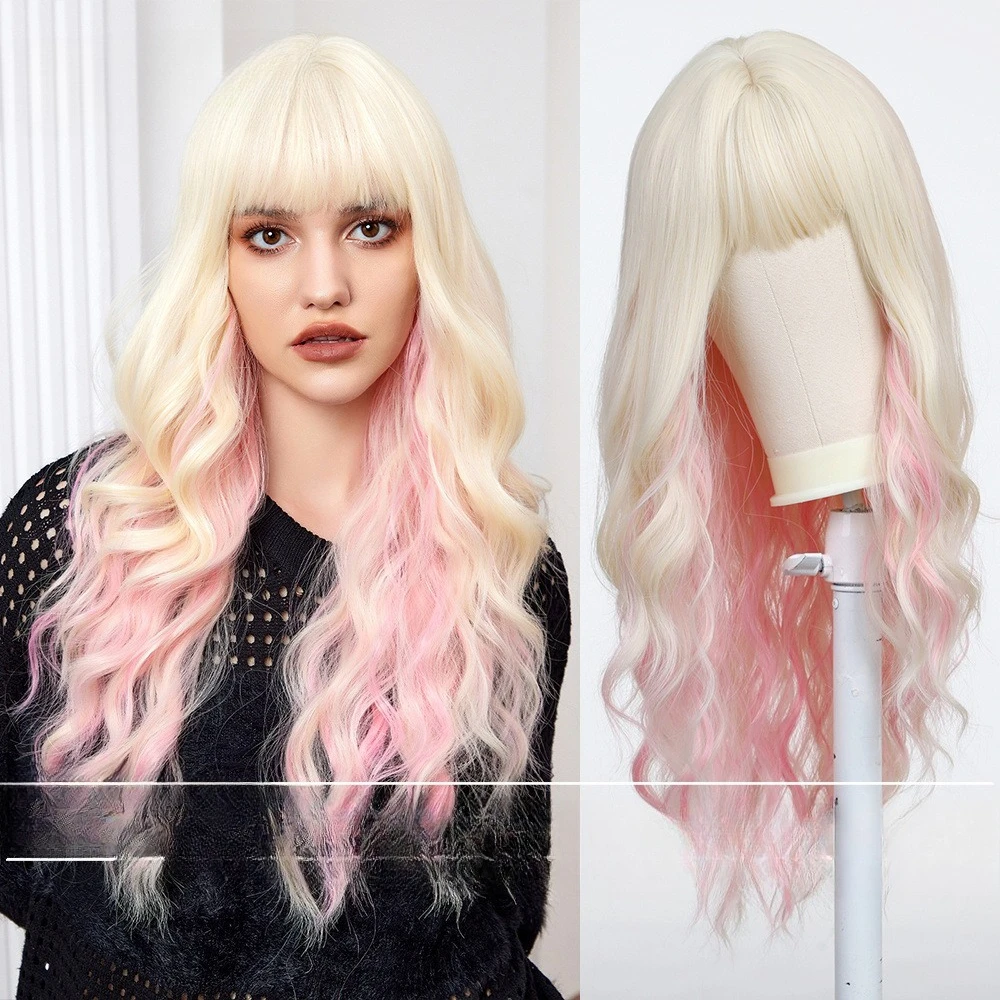 

Fashion women's European and American style wig full head cover, air bangs long curly hair multi-color natural versatile atmosph