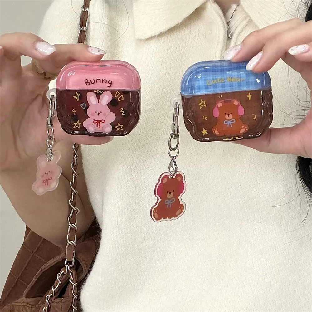 

Brown plaid bear rabbit with charm cute headphone case cover for AirPods 4 3 2 Pro 2 Airpods Pro 3 cover earphone case Fundas