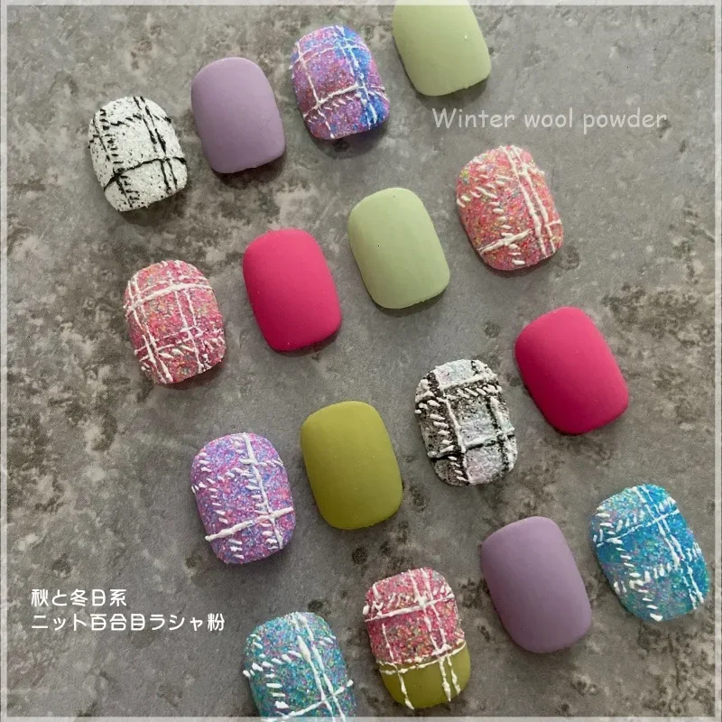 Winter Wit Nagelpoeder Glanzend Suiker Zand Manicure Wollen Effect Pigment Stofpoeder Decoratie Voor Nagelaccessoires Materiaal