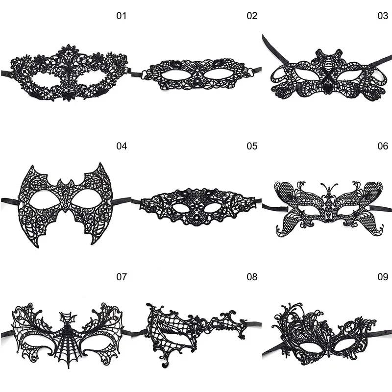 Máscara de ojos de encaje sexy para mujer, máscara facial de mascarada de encaje hueco, accesorios de fiesta, Cosplay, club nocturno de Halloween, máscaras de ojos negras elegantes