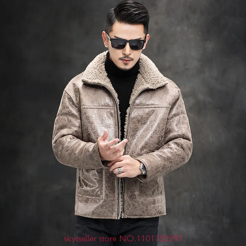 2022 Men's Autumn Winter New Double-sided Wear Jackets Male Stand Collar Sheep Shearing Coats Men's Genuine Wool Outerwear N19