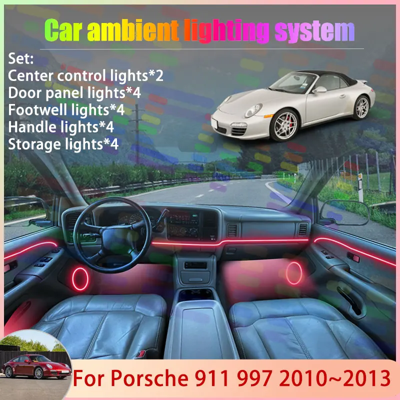 

For Porsche 911 997 Carrera 2010~2013 MK2 2011 2/18 in 1 Car Atmosphere Light Lamp RGB Shade Ensemble Streamer Atmosphere Set