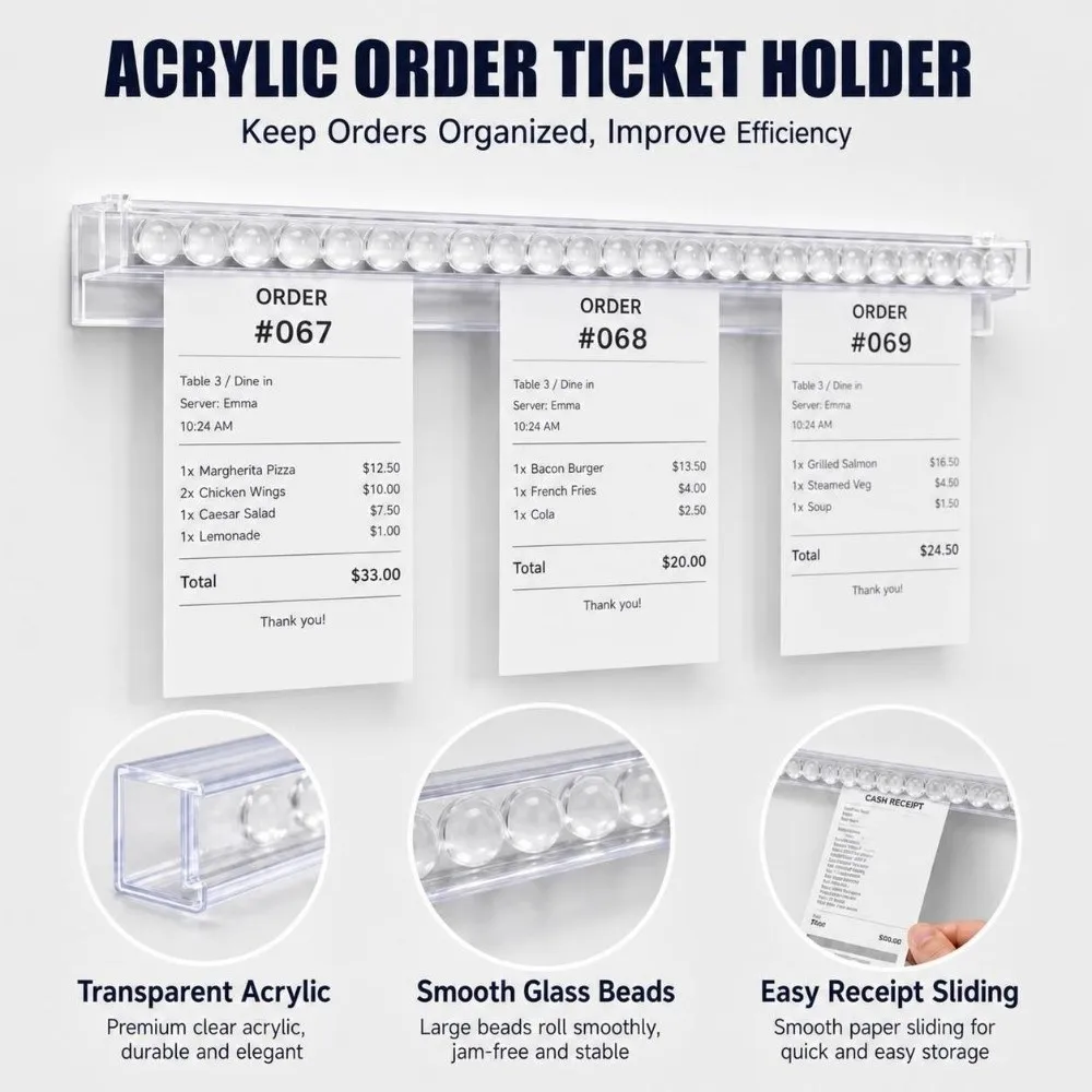 Multifunctional Plastic Order Ticket Holder Clear Wall Mount Restaurant Bill Rack Restaurant Tickets Rack Office Cafes Pubs