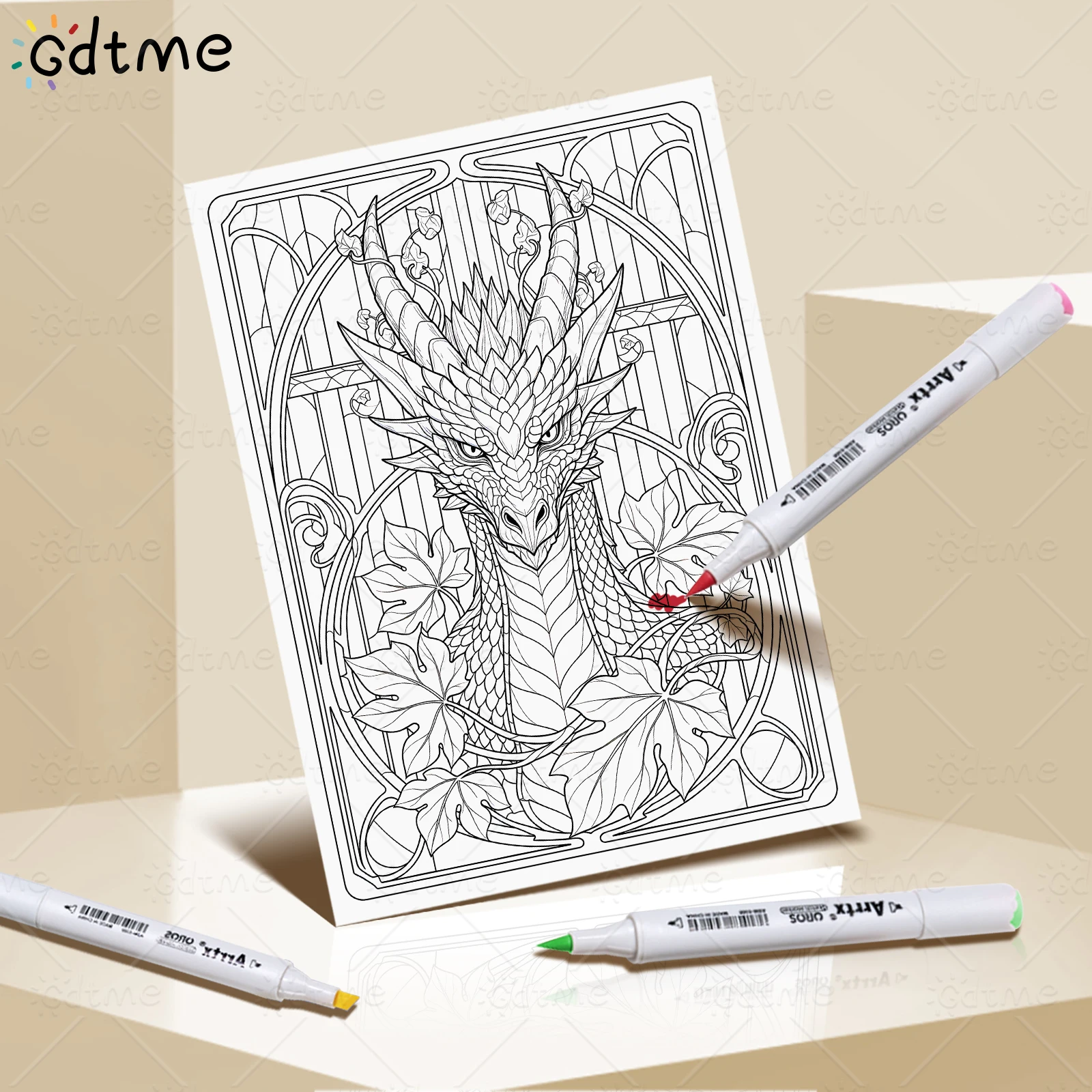 ARTISTIC & CUTE DRAGONS Coloring Book for Adult Bold-easy Pattern for Relaxation Kids Educational DIY Painting Drawing Book