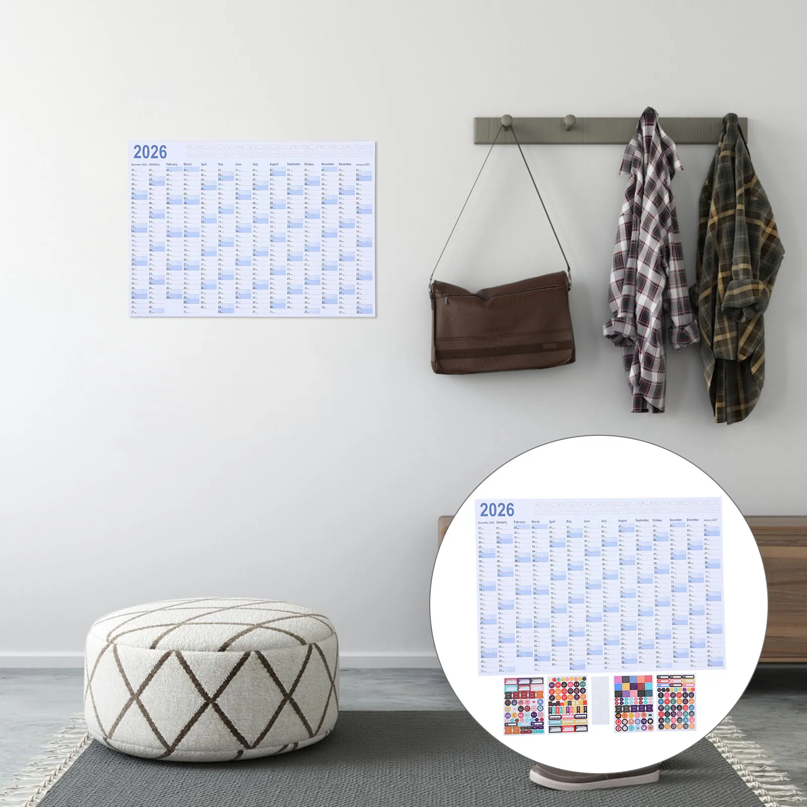 

2 комплекта больших настенных календарей на 2026 год, ежегодный планер, минималистичный дизайн на английском языке, с возможностью записи, для офиса, класса, ежемесячный расписание