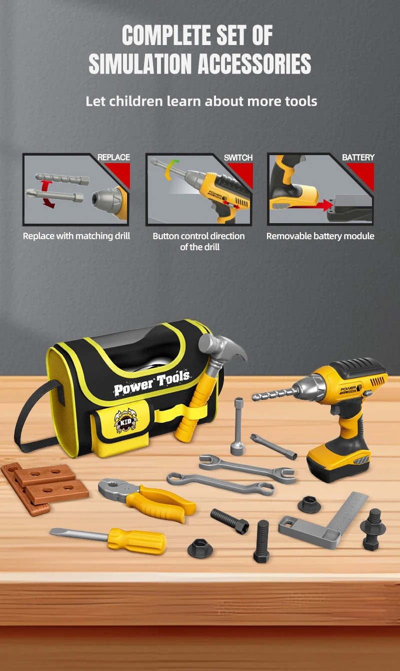 キッズツールボックスキット シミュレーション修理ツールおもちゃ ドリル教育玩具 プラスチックゲーム エンジニアリングパズル DIYおもちゃ 男の子へのクリスマスプレゼント