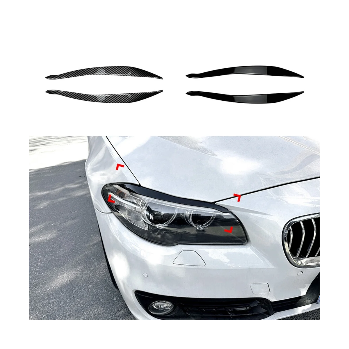 

For BMW 5Series F10 F11 Later Stage 15-17 Carbon Fiber Front Headlight Cover Garnish Strip Eyebrow Cover Trim