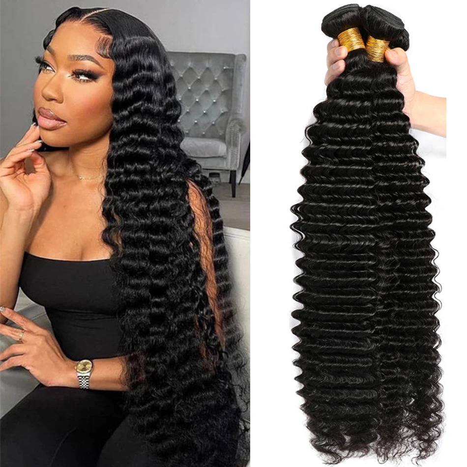 

12A 8-32 Inch Deep Wave Bundles Human Hair Extensions Brazilian Weaving 100% Raw Hair Bundles Curly Human Hair Bundles 1/3/4 PCS