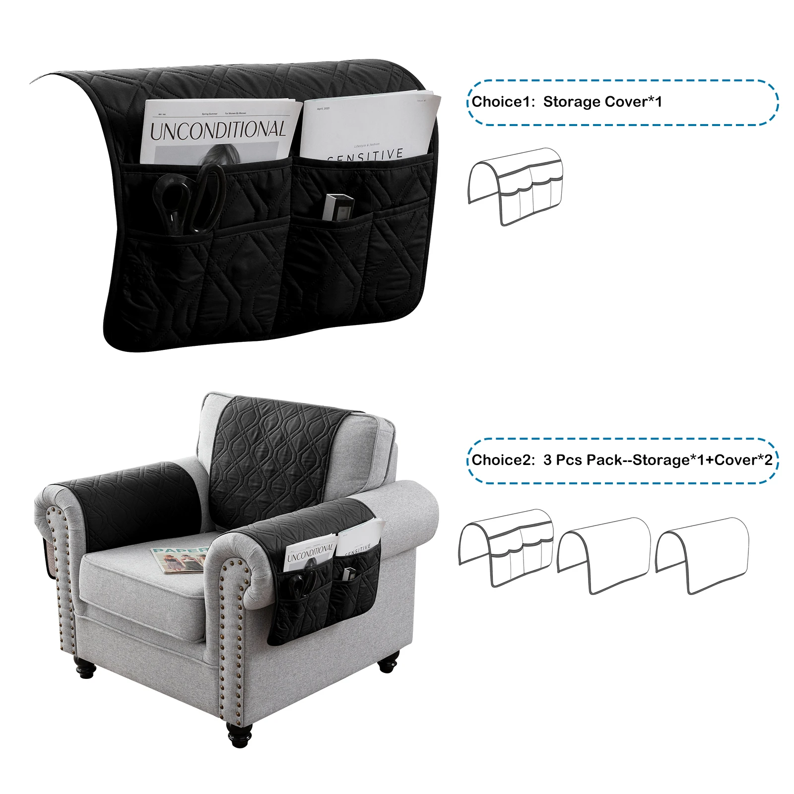 Housses de bras de canapé matelassées imperméables, sac de rangement de poche en polymères pour animaux de compagnie, housses coordonnantes, protecteur de meubles perfectionné, 100%  15
