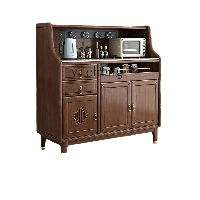 YY New Chinese Style Solid Wood Sideboard Walnut Kitchen Cabinet Multi-Function Locker