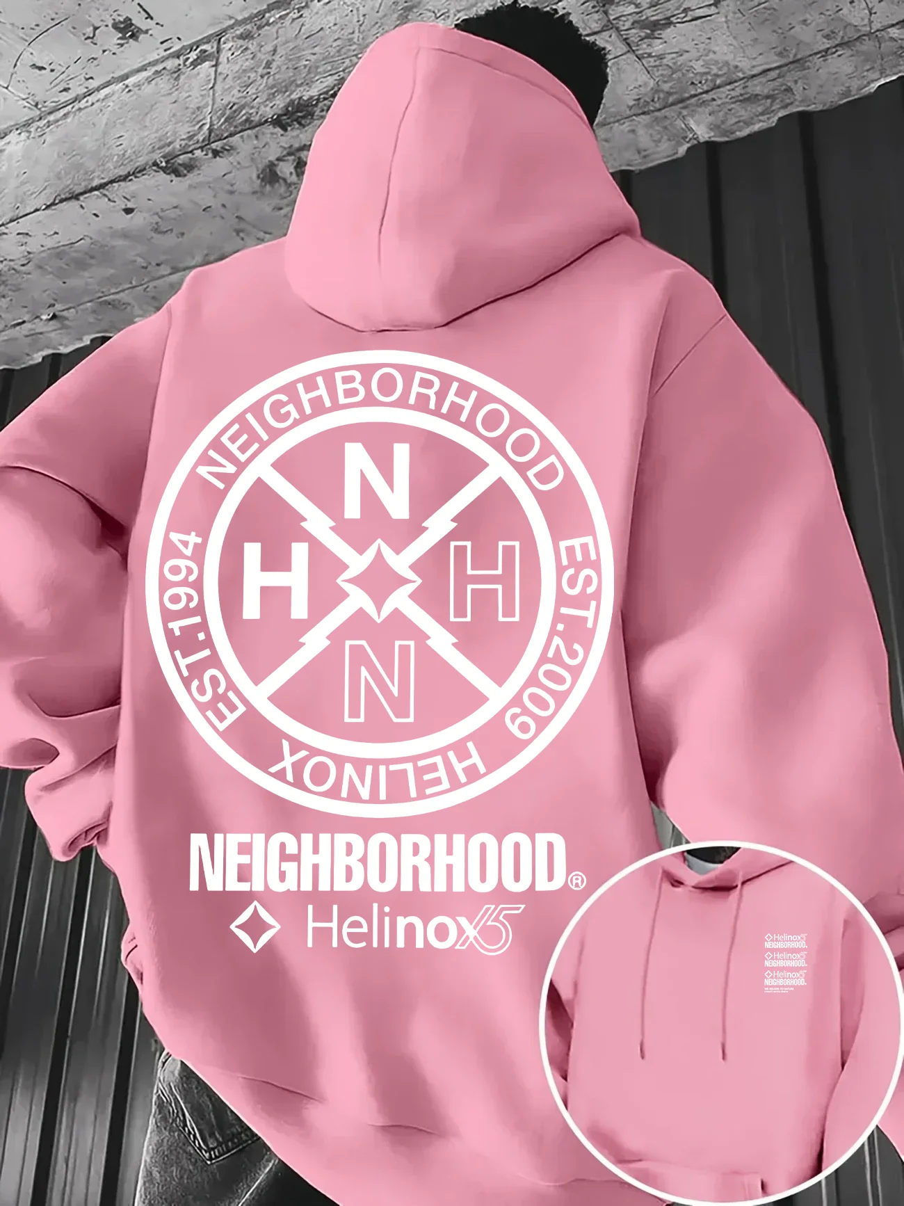 Lockerer Herren-Kapuzenpullover, Winter-Frühling, gefütterte Version, kreisförmiger Print im japanischen Stil, lässiger Streetwear-Hoodie. – Detail 10