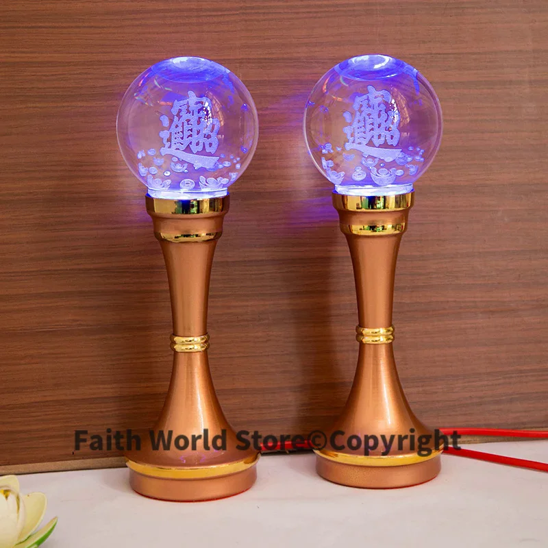 

2PCS # HOME Company Temple shrine enshrine worship Money Drawing Business booming luck God of wealth crystal lotus color lamp