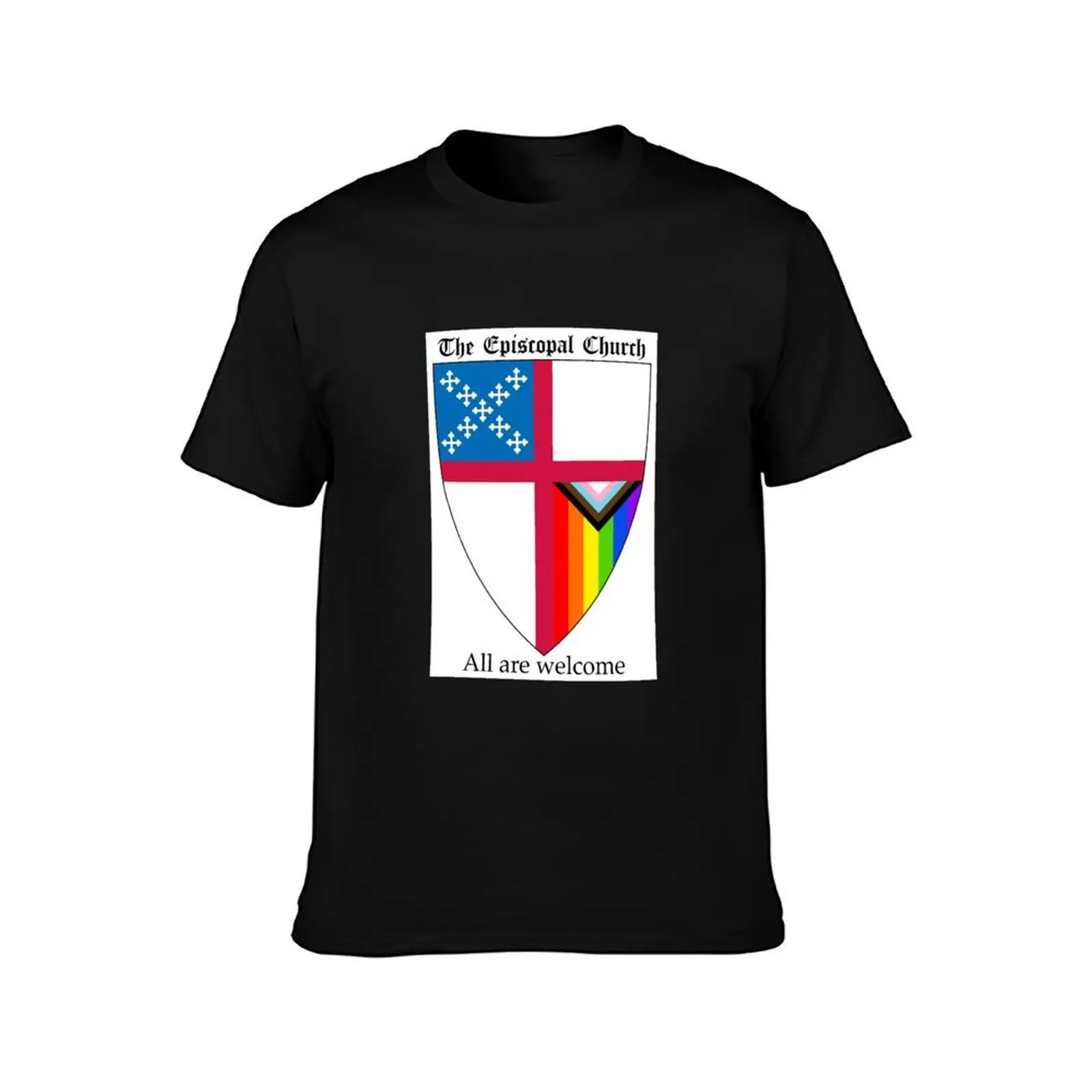 Episcopal Church Shield with Progressive Pride Flag Vertical Rainbow - All Are Welcome 2 T-Shirt