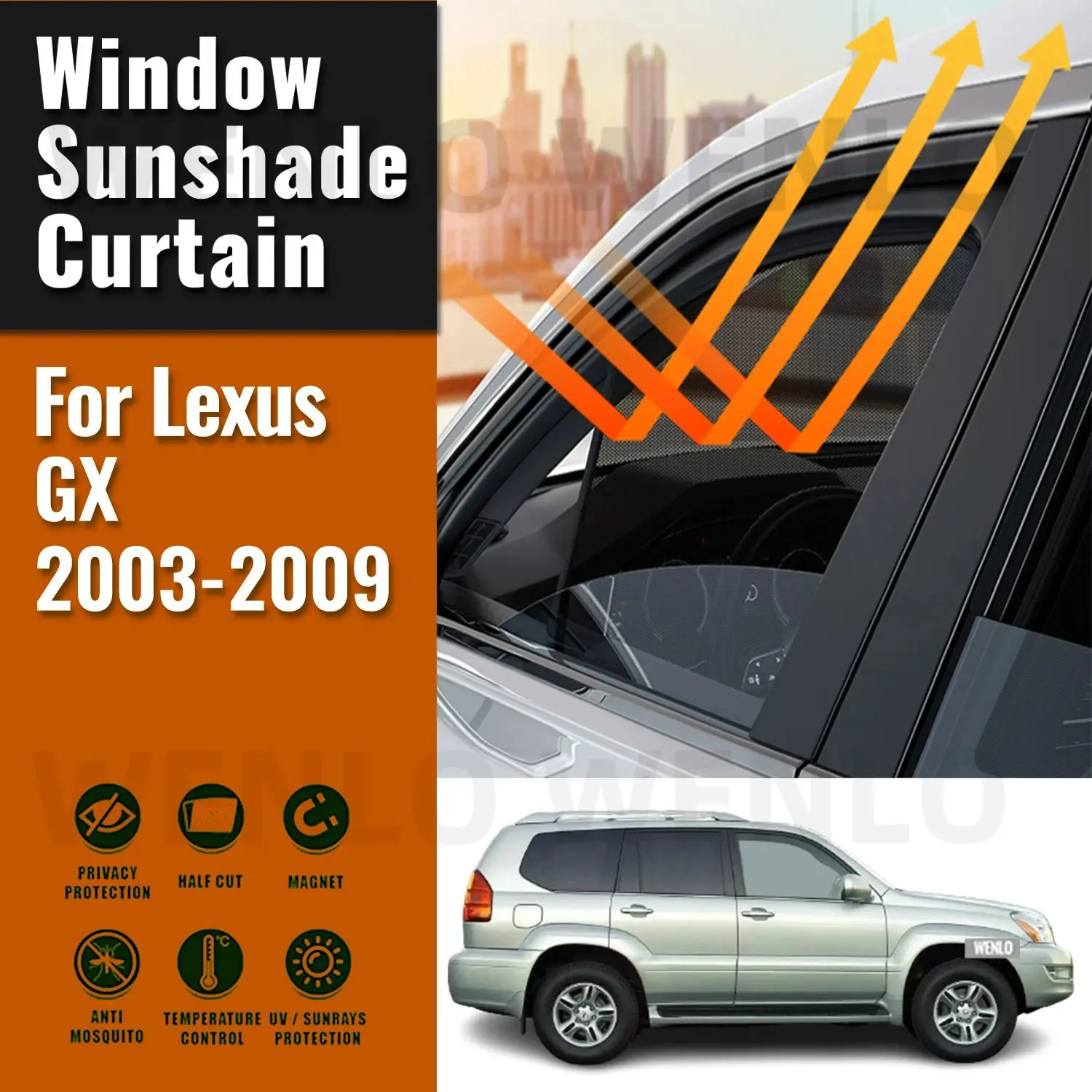 For Lexus GX Prado J120 2009 2008 2007-2003 Car Sunshade Shield Front Rear Windshield Curtain Side Baby Window Sun Shade Visor