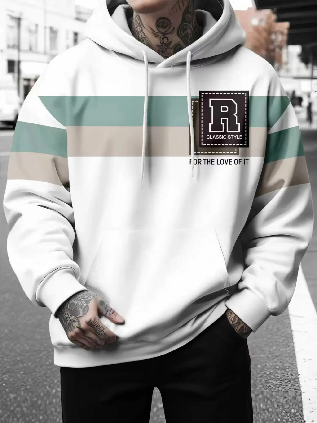 New model: men’s hooded long-sleeve loose-fitting casual printed basic sweatshirt. Perfect for young people in spring, summer, a