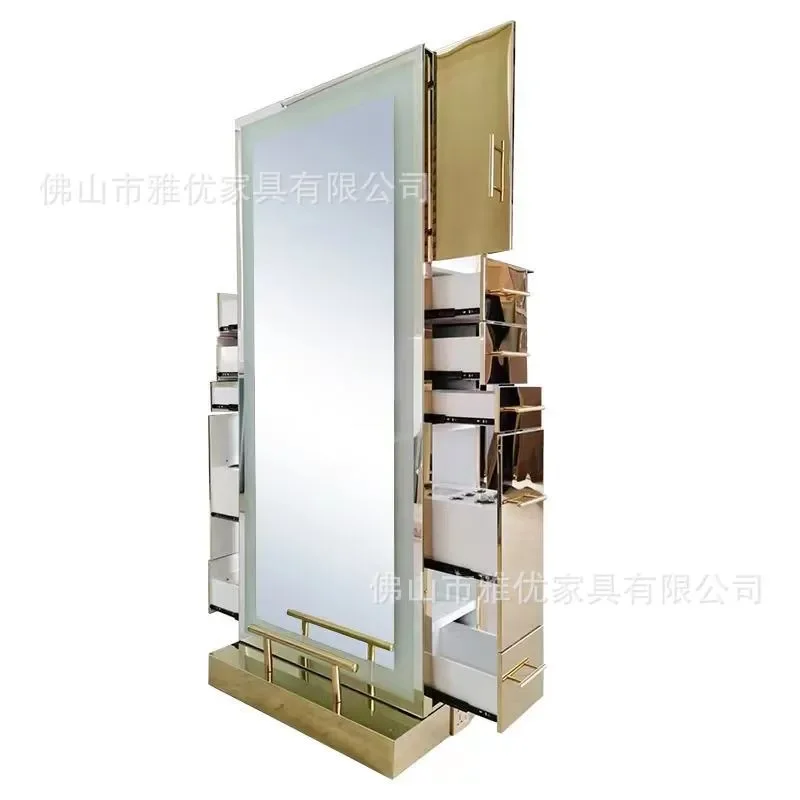 Foreign Trade Manufacturer Barber Barber Shop  LED Light Full Body  Golden Hair  Stainless Steel Mirror