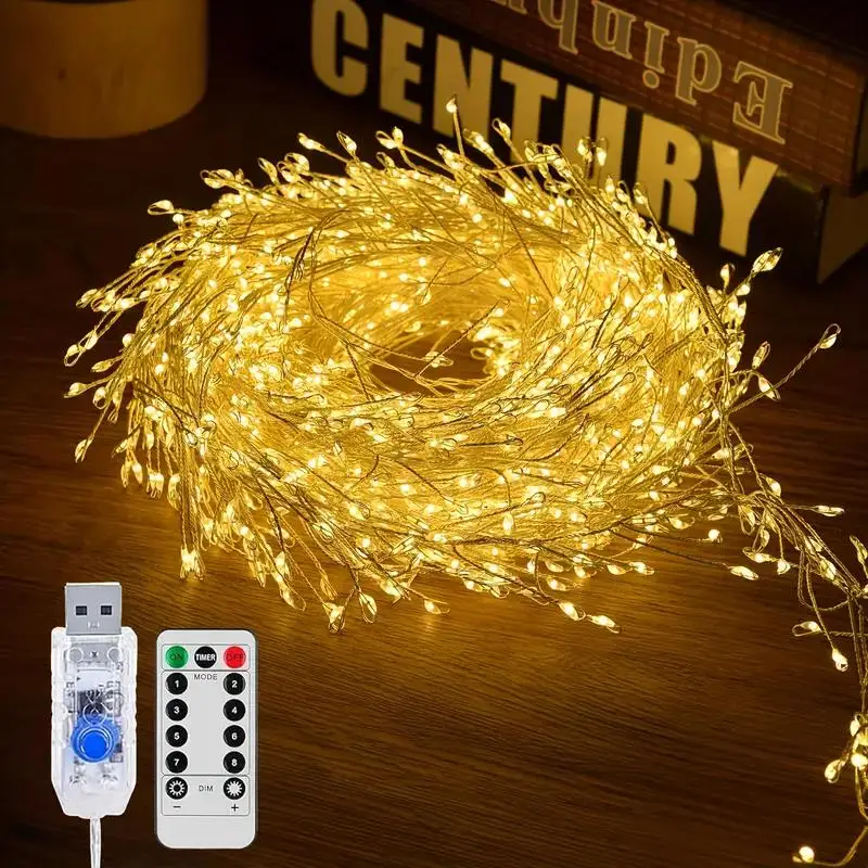 

USB-гирлянды с пультом дистанционного управления, 8 режимов, 100/200/300 светодиодные гирлянды в виде фейерверка на катушке для декора свадебной рождественской вечеринки
