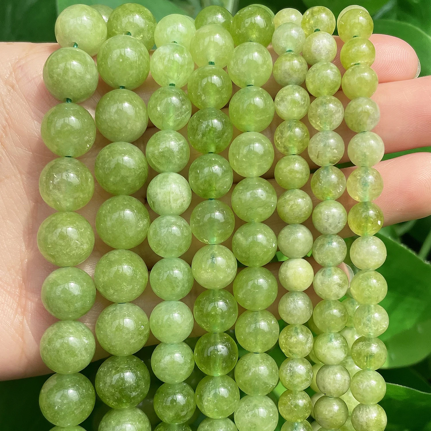 6 8 10mm Green Peridot Loose Stone Beads Smooth Round Spacer Beads For Jewelry DIY Making Bracelet Earrings Accessories 15''