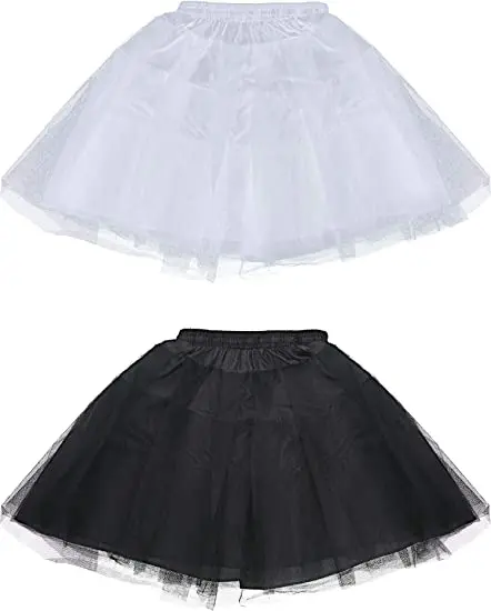 Enagua de 3 capas para niñas, crinolina sin capucha para niños, ropa interior de flores para niñas, blanco y negro