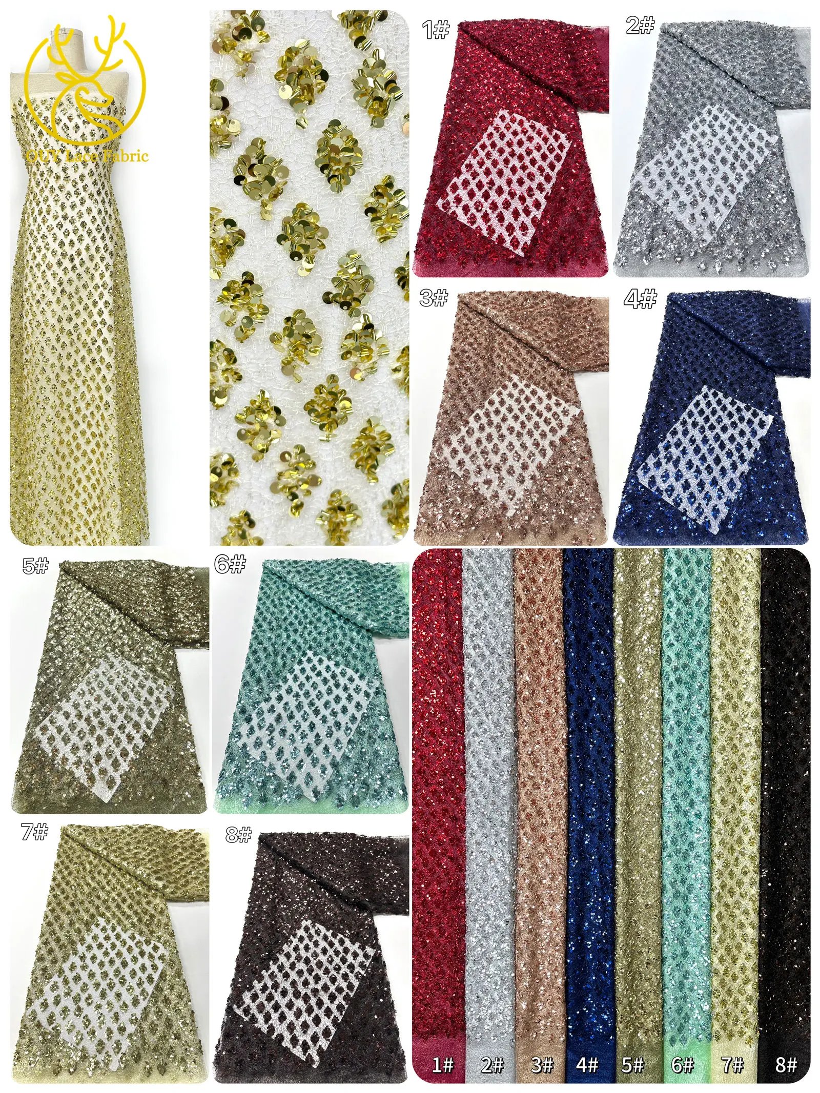 Neuester eleganter französischer Pailletten-Spitzenstoff 2026 Afrikanischer nigerianischer Spitzenstoff, geeignet für Damen-Partykleider und Hochzeitskleider – Detail 3