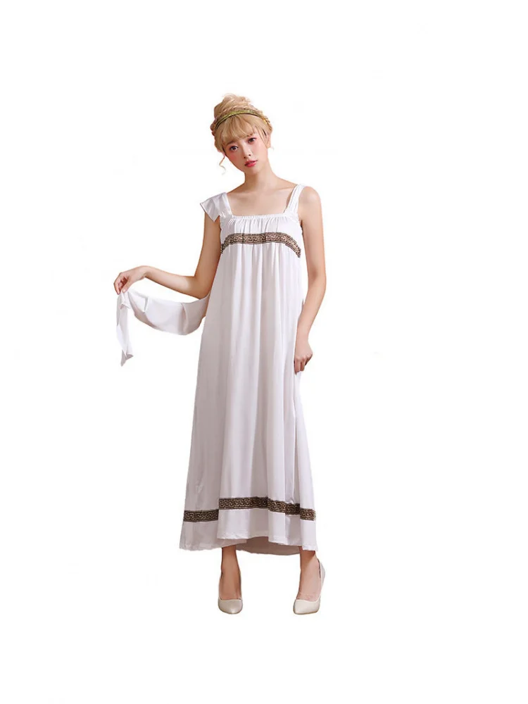 

Roman Goddess Long Dress Halloween Stage Performance Costume Strapless Gown Mythical Goddess Outfit Polyester Material