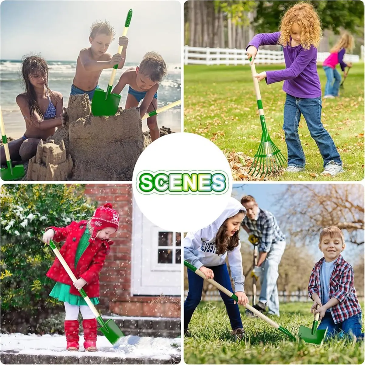 KSOL Kids Gardening Tools Set - 6pcs Garden Tool for Kids with Shovel, Rake, Hoe, Leaf Rake, Yard Lawn Digging Weed Toys