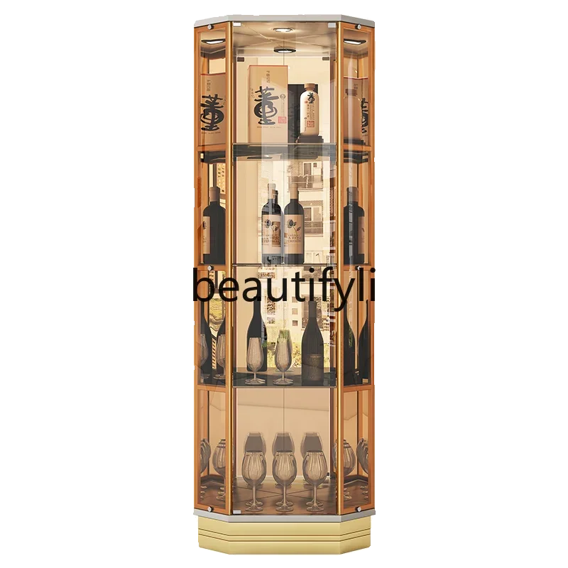 

D30wine cabinet light luxury corner glass high-end fan display wall corner against wall living room floor corner wine cabinet