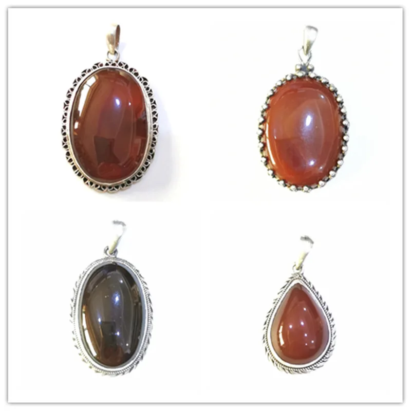 

Hand Silver Jewelry Nepal 925 Silver Inlay Natural Red Agate Big Pendants T9090