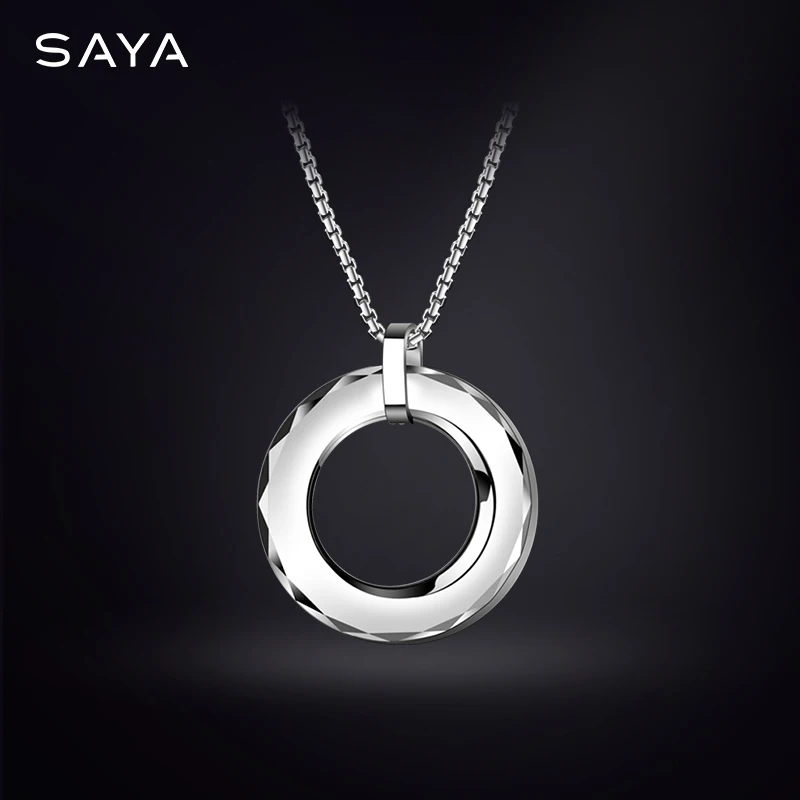 Men Rap Tungsten Pendants with Titanium Steel Necklace for Couple Women Fashion High Polsihed Carbide Round