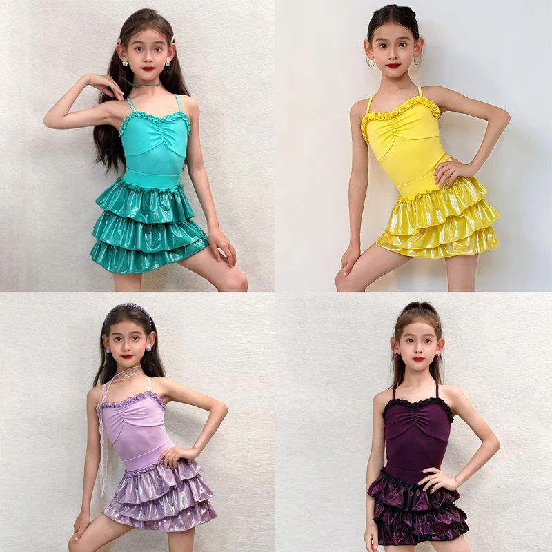 

4 Colors Girls Latin Dance Performance Costume Kids Cha Cha Latin Dance Dress Children'S Latin Dance Training Wear SL15814