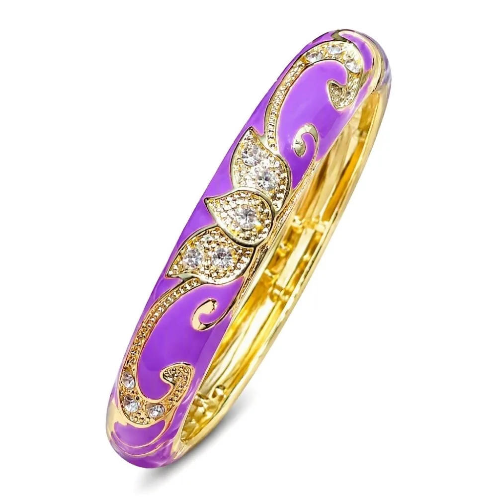 1cm Crown Cloisonne Bracelet Crown Five-leaved Flower Blooms Colored Dropper Oil Bangle Retro Enamel Women's Hand Bracelet